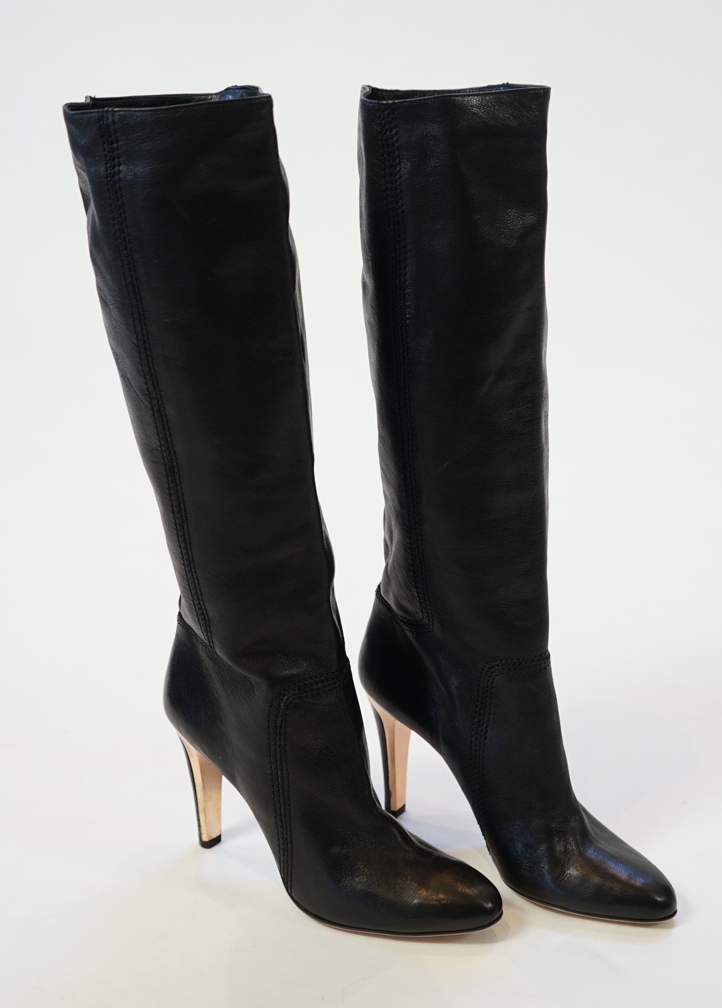 Two pairs of Jimmy Choo black leather heeled lady's boots, size EU 39